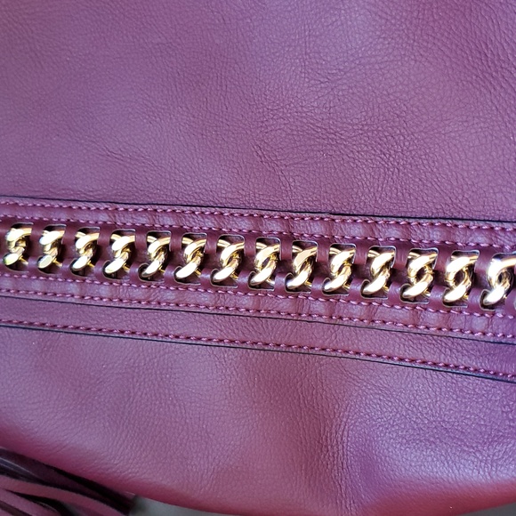 ANDREW MARC NEW YORK PURSE TOTE Bag Set BURGUNDY GOLD BRAIDED CHAIN Faux Leather - Picture 8 of 16